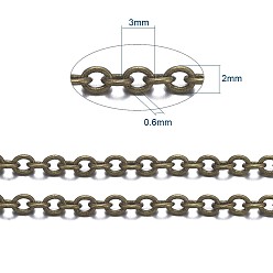 Antique Bronze Brass Cable Chains, Soldered, with Spool, Oval, Long-Lasting Plated, Cadmium Free & Nickel Free & Lead Free, Antique Bronze, 3x2x0.6mm