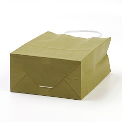 Olive Sacs en papier kraft de couleur pure, sacs-cadeaux, sacs à provisions, avec poignées en ficelle de papier, rectangle, olive, 27x21x11 cm