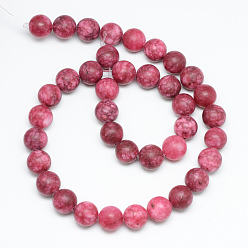 Indian Red Natural White Jade Bead Strands, Dyed, Frosted, Round, Indian Red, 8~9mm, Hole: 1mm, about 46~48pcs/strand, 14.9 inch