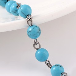 Turquoise Synthétique Main synthétiques perles de turquoise chaînes pour colliers bracelets faire, avec épingle à oeil en laiton de ton bronze, non soudée, 39.4 pouce, Environ 84 pcs/chapelet