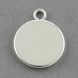 Silver Brass Pendant Cabochon Settings, Plain Edge Bezel Cups, Flat Round, Silver Color Plated, Tray: 16mm, 22x18x2mm, Hole: 2.5mm