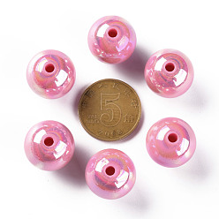 Ярко-Розовый Непрозрачные акриловые бусины, с покрытием AB цвета, круглые, ярко-розовый, 16x15 мм, отверстие : 2.8 мм, Около 220 шт / 500 г