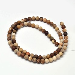 Petrified Wood Frosted Natural Petrified Wood Round Bead Strands, 8mm, Hole: 1mm, about 47pcs/strand, 15 inch