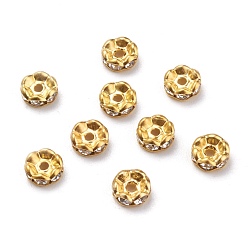 Golden Iron Rhinestone Spacer Beads, Grade A, Rondelle, Waves Edge, Golden, 6x2.5mm, Hole: 1.5mm