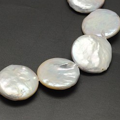 Seashell Color Flat Round Nucleated Natural Cultured Freshwater Pearl Beads Strands, Seashell Color, 5~8x19~19.5mm, Hole: 0.8mm, about 20pcs/strand, 15.7 inch