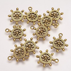 Antique Golden Tibetan Style Alloy Pendants, Cadmium Free & Lead Free, Ship's Wheel, Antique Golden, 23x19x3.5mm, Hole: 2mm