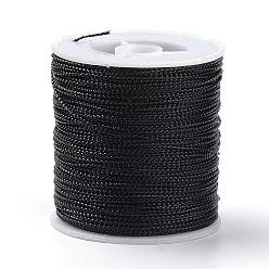 Black 1mm Jewelry Braided Thread Metallic Threads, Polyester Threads, Black, 1mm, about 109.36 yards(100m)/roll