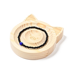 Pig Pine Wooden Bangle Bracelet Finger Ring Diplay Holder Tray, Pig Pattern, 103x94.5x20mm, Bracelet Groove: 40~77mm, Ring Tray: 33mm