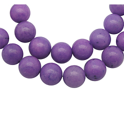 Purple Natural Mashan Jade Beads Strands, Dyed, Round, Purple, 10mm, Hole: 1.2mm, about 42pcs/strand, 16 inch