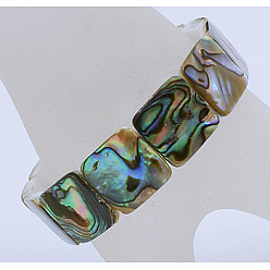 Green Adjustable Abalone Shell/Paua ShellBracelets, Square, about 6cm inner diameter, Beads: about 15mm wide, 15mm long