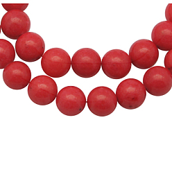 Rouge Brins de perles de jade mashan naturelles , teint, ronde, rouge, 10mm, Trou: 1.2mm, Environ 42 pcs/chapelet, 16 pouce