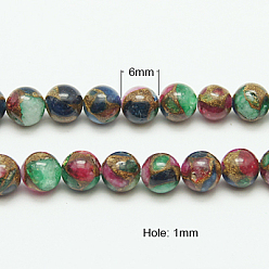 Colorful Synthetic Gold Clinquant Stone Beads Strands, Dyed, Round, Colorful, 6mm