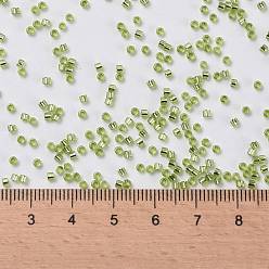 Lime Green Cylinder Seed Beads, Silver Lined, Round Hole, Uniform Size, Lime Green, 2x1.5mm, Hole: 0.8mm, about 40000pcs/bag, about 450g/bag