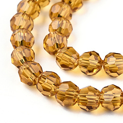 Verge D'or Perles en verre transparentes , facettes (32 facettes) rondes, verge d'or, 4~5mm, Trou: 0.5mm, Environ 93~98 pcs/chapelet, 14.17~14.57 pouce (36~37 cm)