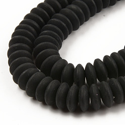 Black Handmade Polymer Clay Beads Strands, Flat Round, Black, 8.5~9x3.5mm, Hole: 1.6mm, about 112pcs/strand, 15.75 inch~16.14 inch(40~41cm)