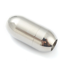 Stainless Steel Color 304 Stainless Steel Magnetic Clasps with Glue-in Ends, Column, Stainless Steel Color, 16x7mm, Hole: 3mm