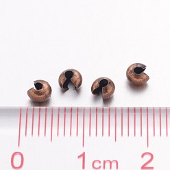 Red Copper Iron Crimp Beads Covers, Cadmium Free & Nickel Free & Lead Free, Red Copper, 3mm In Diameter, Hole: 1.2~1.5mm