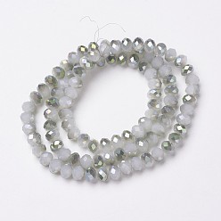 Gainsboro Electroplate Glass Beads Strands, Imitation Jade Beads, Pearl Luster Plated, Half Green Plated, Faceted, Rondelle, Gainsboro, 4x3mm, Hole: 0.4mm, about 130pcs/strand, 16.54 inch(42cm)