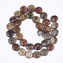 Picasso Jasper Natural Picasso Stone/Picasso Jasper Beads Strands, Flat Round, 12x4.5~5mm, Hole: 1mm, about 33~34pcs/strand, 15.3 inch~15.7 inch