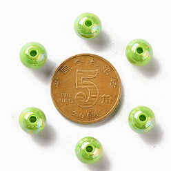 Lawn Green Opaque Acrylic Beads, AB Color Plated, Round, Lawn Green, 8x7mm, Hole: 2mm, about 1745pcs/500g
