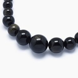 Obsidienne Obsidienne naturelle perles ensembles de colliers et bracelets ensembles de bijoux, avec fermoirs mousquetons en laiton  , 17.5 pouce (44.5 cm), 2 pouce (5 cm)
