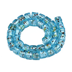 Light Sky Blue Handmade Silver Foil Lampwork Beads, Cube, Light Sky Blue, 10~12x10~12x10~12mm, Hole: 1.5mm, about 40pcs/strand, 16.54''(42cm)