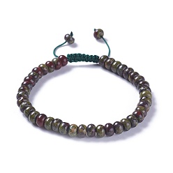 Sang De Dragon Nylon réglable bracelets cordon tressé de perles, avec perles de jaspe de sang de dragon naturel, 2-1/4 pouces ~ 2-7/8 pouces (5.8~7.2 cm)