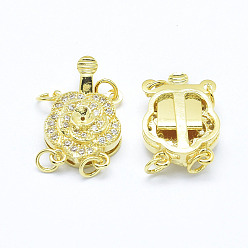 Golden Brass Micro Pave Cubic Zirconia Box Clasps, Flower, Golden, 20x13x6mm, Hole: 1mm and 2mm