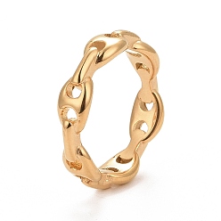 Golden Ion Plating(IP) 304 Stainless Steel Coffee Bean Chain Shape Open Cuff Ring for Women, Golden, Inner Diameter: 17.3~17.9mm