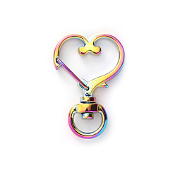 Rainbow Color Rainbow Color Zinc Alloy Swivel Lobster Clasps, Swivel Snap Hook, Heart, 35x24mm