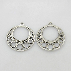 Antique Silver Alloy Pendants, Lead Free and Cadmium Free, Flat Round, Antique Silver Color, 28.5x1.5mm, Hole: 1.5mm