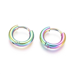 Rainbow Color Ion Plating(IP) 304 Stainless Steel Huggie Hoop Earrings, Hypoallergenic Earrings, with 316 Surgical Stainless Steel Pin, Rainbow Color, 10 Gauge, 12~13x2.5mm, Pin: 1mm, Inner Diameter: 8mm