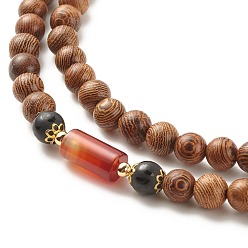 Brun De Noix De Coco Collier bouddhiste, plat rond avec collier pendentif guan yin, bijoux en pierres précieuses mixtes pour femmes, brun coco, 36.22 pouce (92 cm)