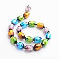 Mixed Color Handmade Silver Foil Glass Oval Beads, Mixed Color, 12x8mm, Hole: 1mm