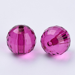 Medium Violet Red Transparent Acrylic Beads, Faceted, Round, Medium Violet Red, 8x8mm, Hole: 1.5mm, about 1770pcs/500g