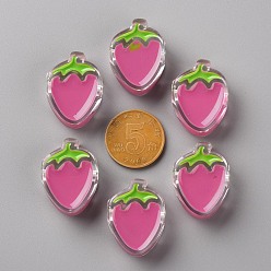 Camellia Transparent Enamel Acrylic Beads, Strawberry, Camellia, 25.5x19x9mm, Hole: 3.5mm