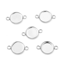 Stainless Steel Color Flat Round 304 Stainless Steel Cabochon Connector Settings, Stainless Steel Color, Tray: 12mm, 21.5x14x2mm, Hole: 2.2~2.5mm