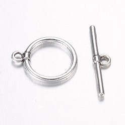 Античное Серебро Сплавочные застежка тоггл тибетского стиля, кольцо, античное серебро, Кольцо: 18x14x2 mm, отверстия: 2 мм, бар: 23x5x2 мм, отверстие : 2 мм