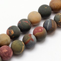 Picasso Jasper Natural Polychrome Jasper/Picasso Stone/Picasso Jasper Frosted Bead Strands, Round, 6mm, Hole: 1mm, about 30pcs/strand, 7.5 inch