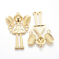 Golden Tibetan Style Large Fairy Alloy Pendants, Golden, Lead Free & Nickel Free & Cadmium Free, 80x53x6mm, Hole: 3.5mm