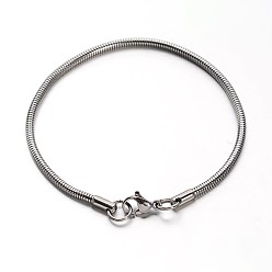 Stainless Steel Color 304 Stainless Steel Snake Chains Bracelets, with Lobster Claw Clasps, Stainless Steel Color, 7-1/2 inch~7-5/8 inch(190~195mm), 2.5mm