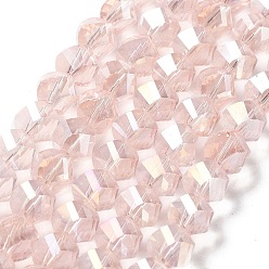 Rose Nacré Perles en verre electroplate, de couleur plaquée ab , facette, torsion, perle rose, 10x10x9mm, Trou: 2mm
