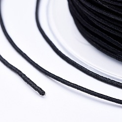Black Round Elastic Cord Wrapped by Nylon Thread, Black, 0.6mm, about 65.61 yards(60m)/roll