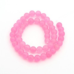 Hot Pink Dyed Natural White Jade Round Bead Strands, Grade A, Hot Pink, 8mm, Hole: 1mm, about 50pcs/strand, 15 inch