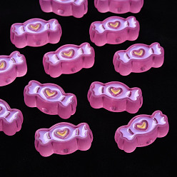 Medium Violet Red Transparent Acrylic Beads, with Enamel, Frosted, Candy, Medium Violet Red, 13.5x26.5x9.5mm, Hole: 3mm