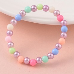 Lilac Imitation Pearl Acrylic Beaded Stretch Kids Bracelets, with Opaque Acrylic Beads, Lilac, 43mm