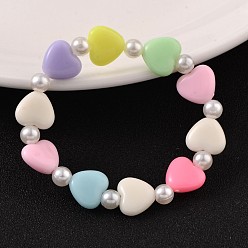 Mixed Color Opaque Acrylic Beaded Stretch Kids Bracelets, with Imitation Pearl Acrylic Beads, Mixed Color, 43mm