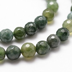 Moss Agate Natural Moss Agate Beads Strands, Faceted, Round, 6mm, Hole: 1mm, about 61pcs/strand, 14.9 inch~15.1 inch