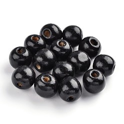 Black Dyed Natural Wood Beads, Round, Nice for Children's Day Gift Making, Lead Free, Black, about 14mm wide, about 13mm high, hole: 4mm, about 1200pcs/1000g