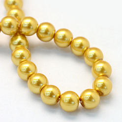 Gold Baking Painted Glass Pearl Bead Strands, Pearlized, Round, Gold, 3~4mm, Hole: 0.5mm, about 195pcs/strand, 23.6 inch